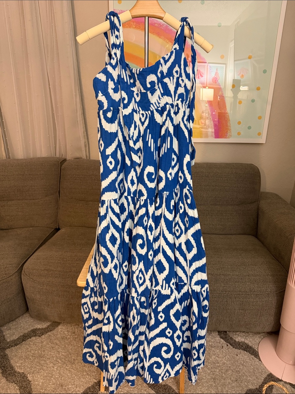 Blue & White Tie-Shoulder Sundress